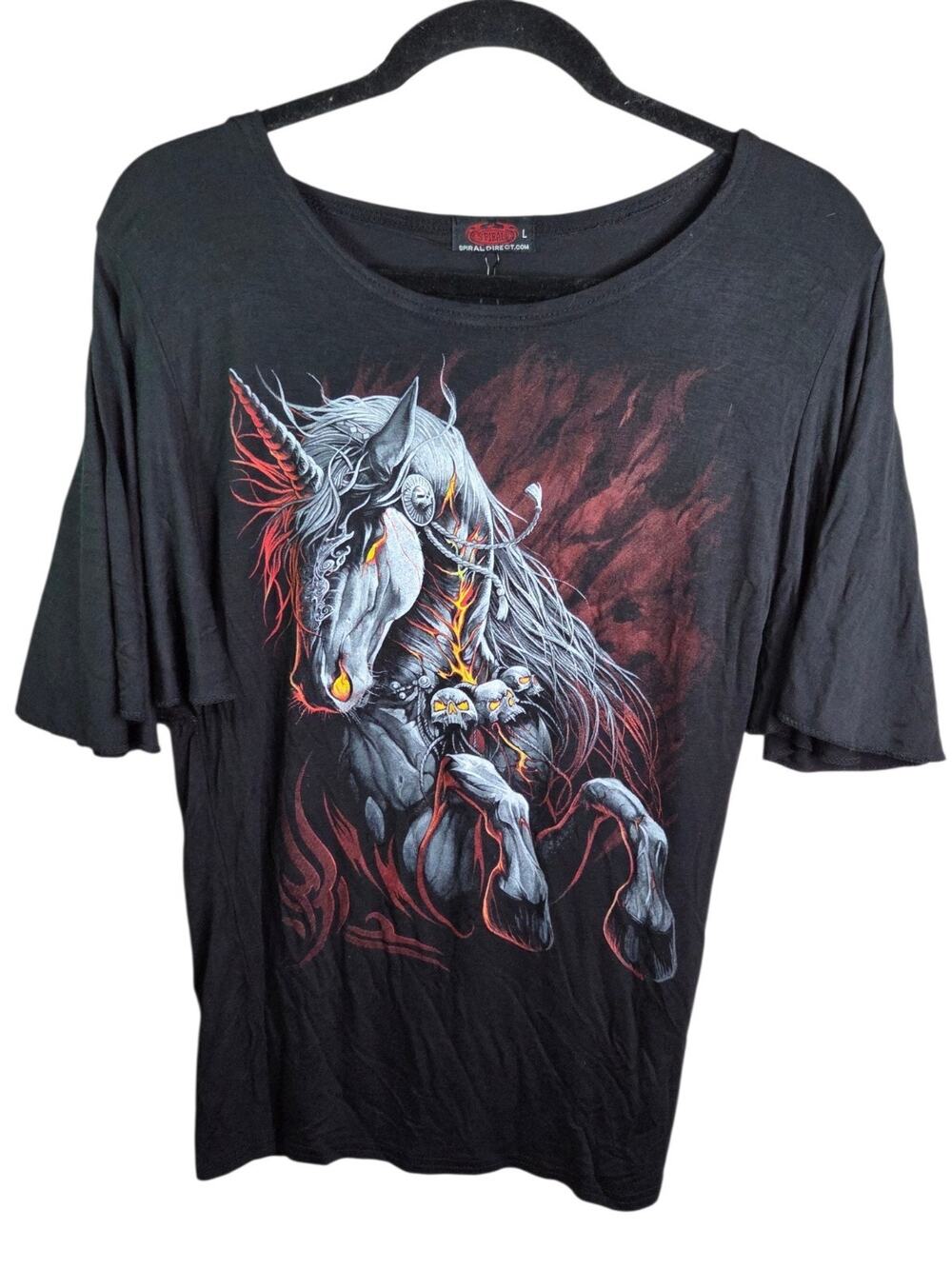 Spiral Direct Infernal Unicorn Boat Neck Bat Sleeve Womens Top Large Whimsigoth